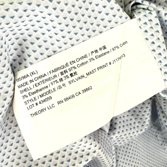 Theory Sylvain Mast Geometric Button Down Long Sleeve Dress Shirt Mens XL Blue - Picture 7 of 7